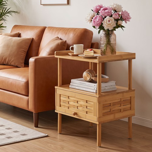 Wooden end table - wooden, front