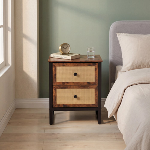 Bedside table with rattan - 2,