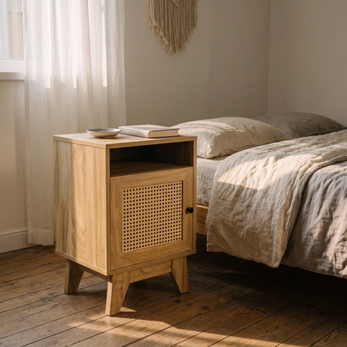 Bedside table with rattan door - bedside,