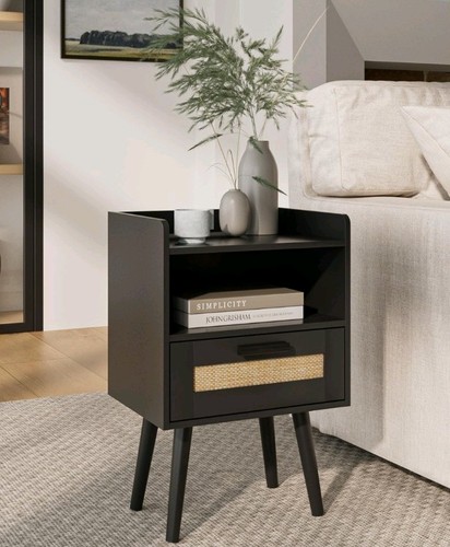 Black rattan bedside table - rattan,