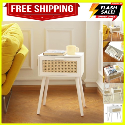 White rattan nightstand - rattan,