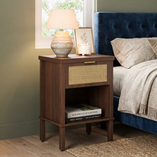 Elegant rattan bedside table - rattan,